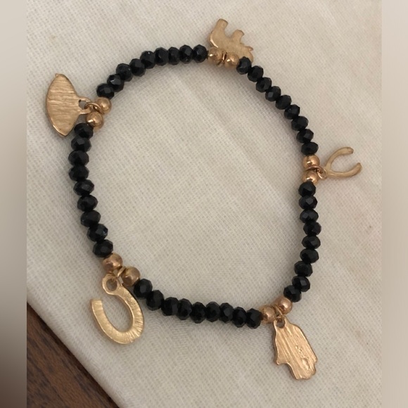 Faceted black Swarovski crystal Good Luck Charm Bracelet Hamsa Evil Eye - Picture 8 of 16